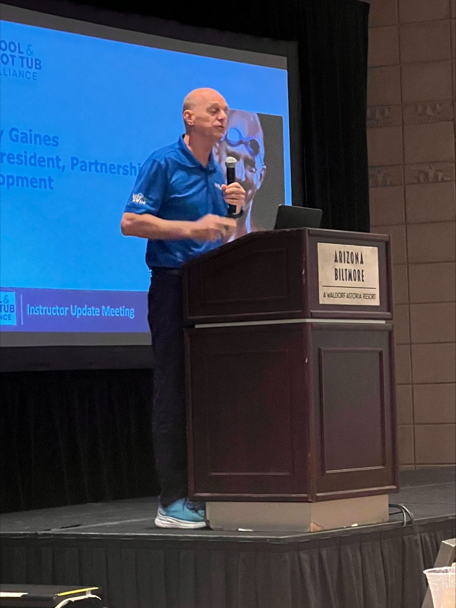ThePHTA's tweet photo. The dream team! PHTA President & CEO Sabeena Hickman and VP of Partnerships & Development @RowdyGaines presenting at @MasterPools today and sharing what PHTA and our industry have accomplished this year!
#MPG #poolpros #poolindustry #LetsPoolTogether #StepIntoSwim #IamPHTA https://t.co/xzgn5xGdlT