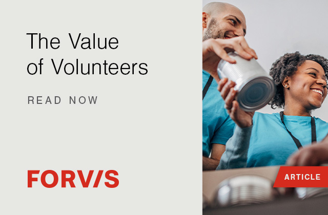 MarjorieHull's tweet photo. Volunteerism is a vital part of society to help us address critical needs of people and communities. If you rely on volunteers, read on to learn more in this article by @FORVIS. https://t.co/WzqTRMGmfv https://t.co/E3WlDeHgsw