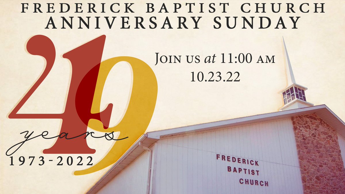 We are excited and honored to celebrate 49 years of ministry and service as a local church in Frederick, MD this Sunday, October 23!
Join us in a special day of celebration and thankfulness for what God has done and is continuing to do here <a href="/FBC_MD/">Frederick Baptist</a>  #FBC #49yrs #aplacetocallhome