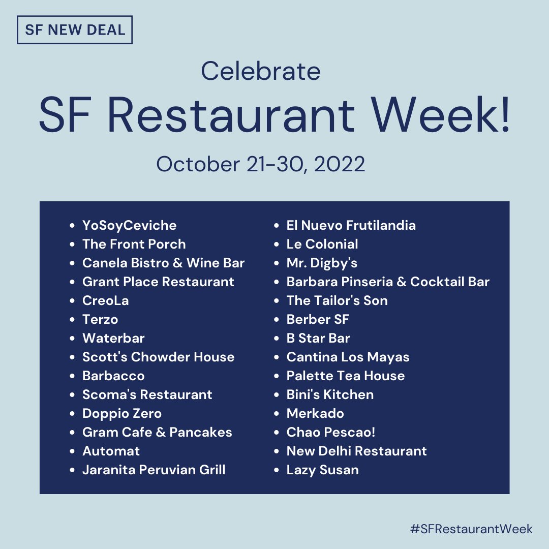 SFNewDeal's tweet photo. An SF foodieβs week in paradise kicks off today β itβs SF Restaurant Week! π€
You can dine it, takeout or get special menus delivered right to your door - letβs get in spirit and support SF restaurants! π€©
#SFNewDeal #SFRestaurantWeek https://t.co/11SJs9fPFL
