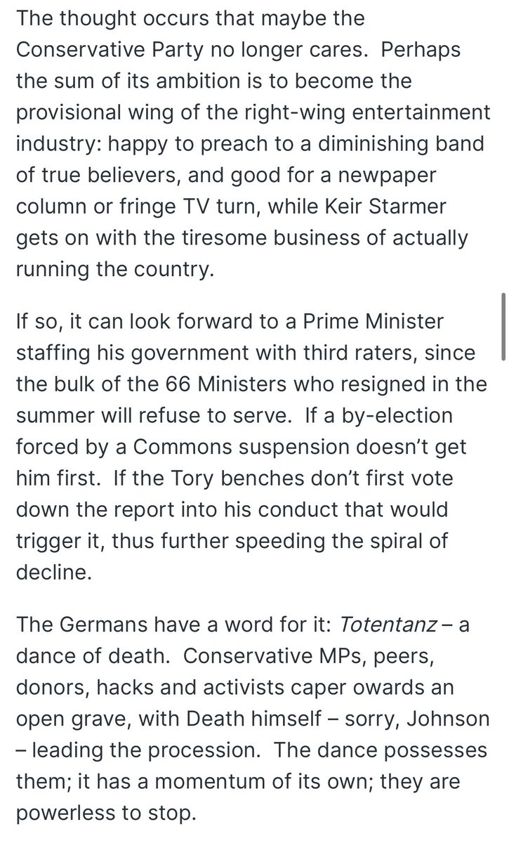 lewis_goodall's tweet photo. Extraordinary piece from @ConHome editor @PaulGoodmanCH on the prospect of a Boris Johnson return.  Talks of a “totentanz”- the Conservative Party engaging in a dance of (political) death. https://t.co/PjbRXWl4L2 https://t.co/IBiwncAPjF