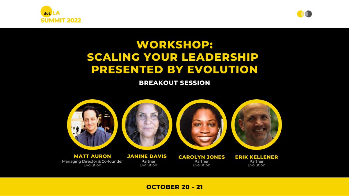 dotLA's tweet image. The @EvolutionSvc team on leadership:

Matt Auron: Leadership is a function of behavior not position.

Erik Kellener: Leaders don’t get anointed, that’s authority.

Janine Davis: Leadership is a different thing than starting a company. 

#dotlasummit
