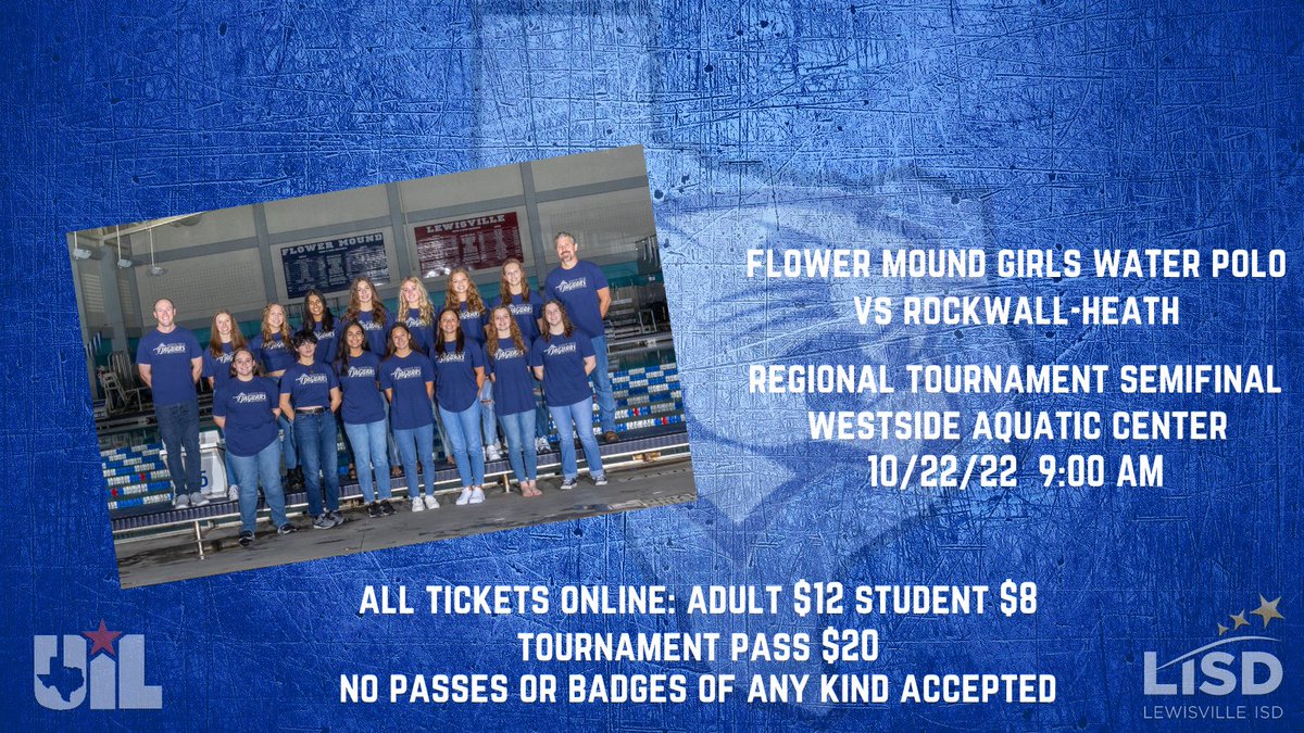 Good luck to @waterpolofmhs in the UIL Region I Water Polo Tournament on Saturday! @FlowerMoundHS