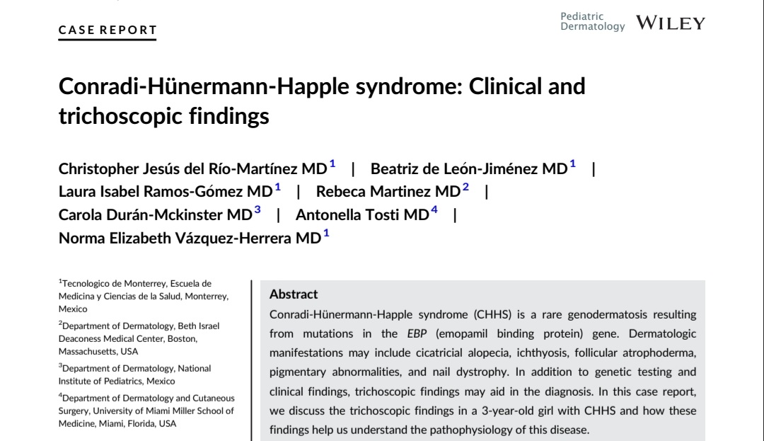 christodelrio's tweet photo. 🎉Excited to share our new case report on the trichoscopy findings of Conradi-Hünnerman-Happle Syndrome. This wouldn't be possible without teamwork. #dermtwitter
Check it out here 👇  https://t.co/fhqkCSLlHu https://t.co/wSTi55SSJm