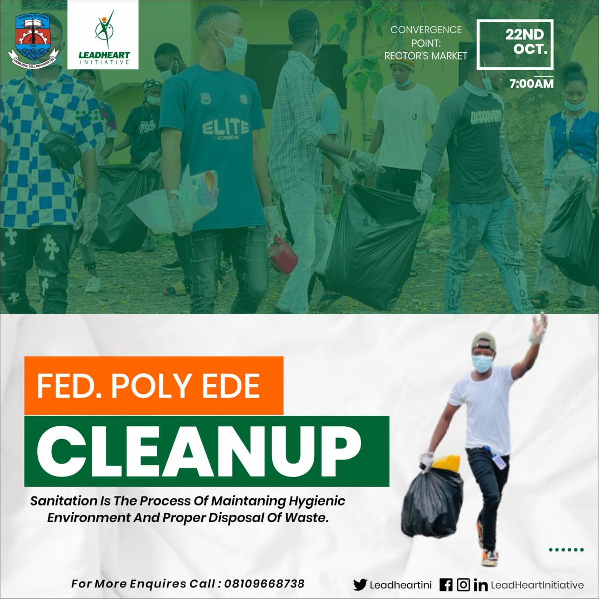 As you are all aware, one of the things we preach and practice in *LEADHEART INITIATIVE* is keeping our environments clean, as cleanliness is regarded to be second only to godliness.
@TvFpe
#LeadHeartInitiative
#SpareNoDirt
 #KeepEdeClean
#FedolyEDECleanUp
#SDGsAdvocate*