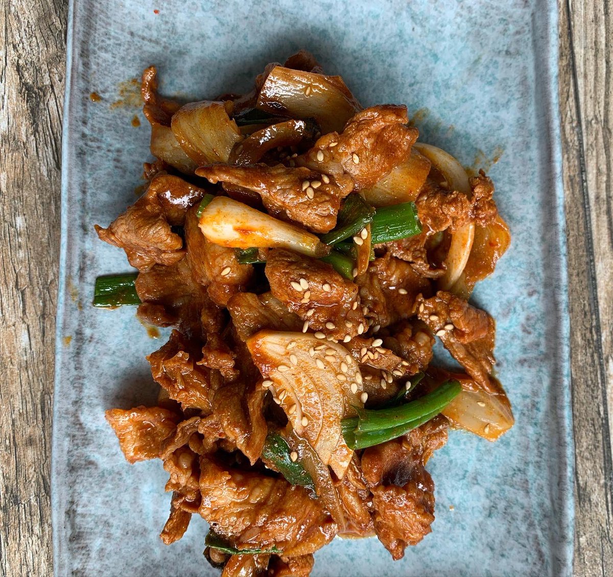 kimchikooks's tweet photo. Kimchi Jeyuk Bokkum (#김치제육볶음)
Spicy marinated pork, also known as Pork Bulgogi, cooked with Classic Kimchi, onions and scallions. Vegan: Served with Dubu (tofu). Mild or Spicy. https://t.co/spHZXe4uRi