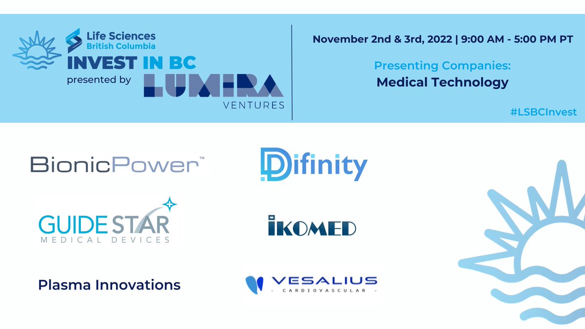Life Sciences BC (@lifesciences_bc) on Twitter photo Invest in BC presented by <a href="/LumiraVentures/">Lumira Ventures</a> is happening on November 2nd and 3rd! Check out the companies that are presenting from the medical technology sector. Learn more and register here: lifesciencesbc.ca/event/invest-i… Invest in BC presented by <a href="/LumiraVentures/">Lumira Ventures</a> is happening on November 2nd and 3rd! Check out the companies that are presenting from the medical technology sector. Learn more and register here: lifesciencesbc.ca/event/invest-i…