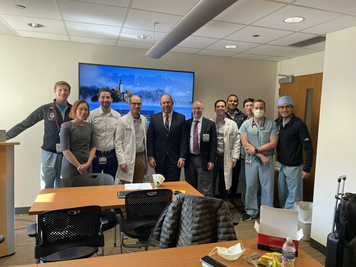 Fantastic presentation on RV-PA coupling and assessment of RV reserve by @RyanTedfordMD for our return to in-person (hybrid) Cardiology Grand Rounds! Thank you for coming to visit us! See you #AHA2022 @JonGrinsteinMD