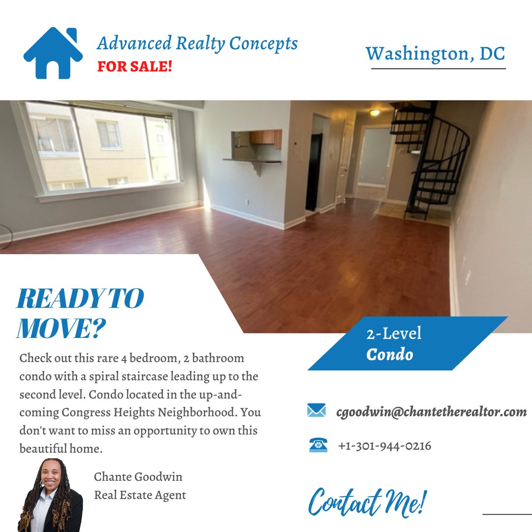 Looking to make a move? We have a 2-level condo in DC available! 4 bedrooms 2 bathrooms located in the up and coming Congress Heights Neighborhood. Contact me today for more info! #letsgetyouhome