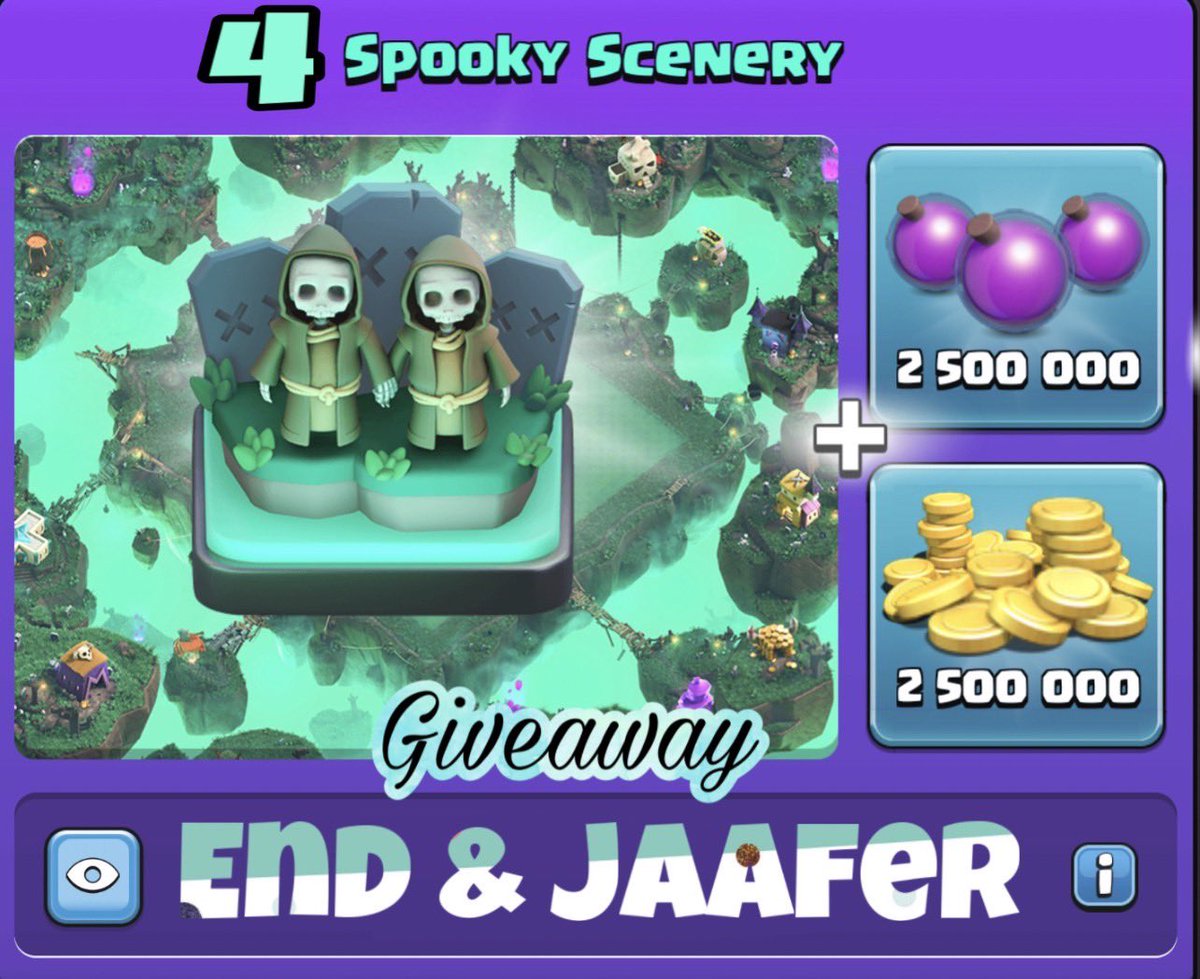 Time to giveaway! 4 spooky🎃🎃🎃🎃how to enter?
✅follow <a href="/end7_coc/">NAVI End</a> &amp; <a href="/ITP_Jaafer/">Jaafer</a> 
✅retweet 
✅tag a friend 
 Winner will be announced at 28 October 🕸🕸🕸
#TH15 #Giveaway
