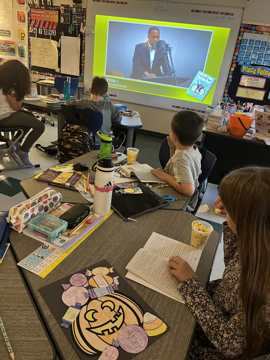 tech_ventures's tweet photo. Enjoying some popcorn while listening to @drjbg3 read chapter 1 of “Cleo Edison Oliver: Playground Millionaire” as part of our All Suffolk Reads kick off. The excitement is palpable!📚📖🍿@NSESDolphins #nsesdolphins #buildingthebestsps @mtwisdale1 https://t.co/JpgjyUxVjr