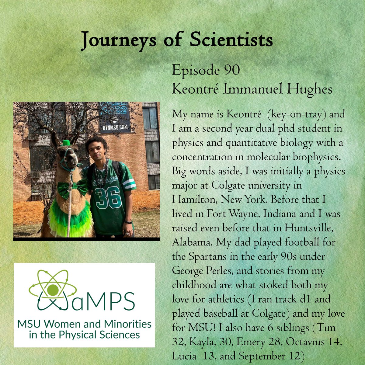 Keontré Immanuel Hughes joins the Journeys of Scientists podcast this week! Listen here: anchor.fm/msuwamps/episo…