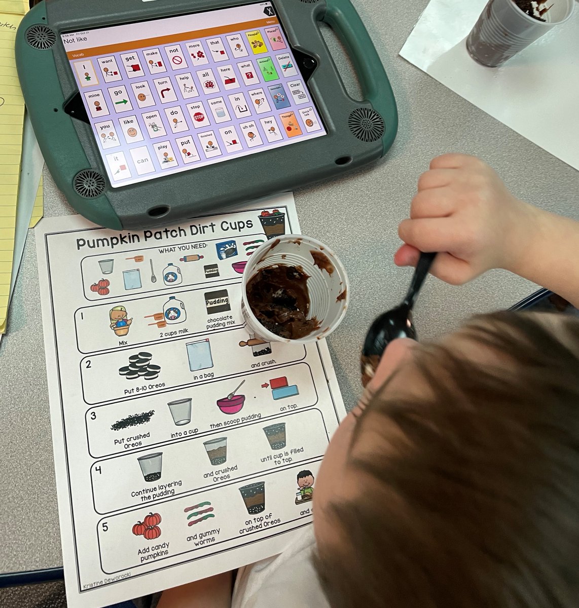 Enjoyed cooking pumpkin patch dirt cups while modeling and using AAC! #presumecompetence