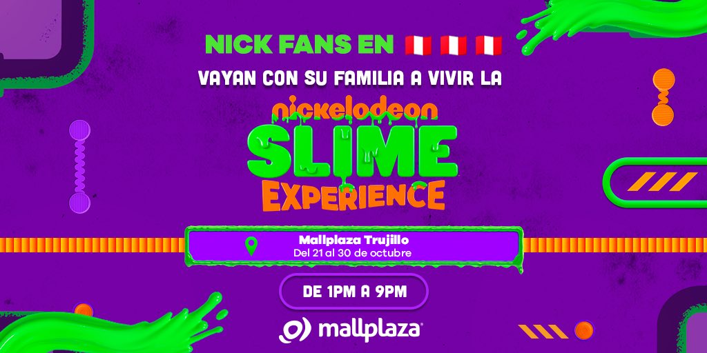 ¡Ven a vivir una experiencia increíblemente pegajosa 💚! #NickelodeonSlimeExperience llega a MallPlaza Trujillo🤩 No te lo puedes perder del 21 al 30 de octubre 🇵🇪 ✨<a href="/Mallplazaperu/">Mallplaza Perú 🇵🇪</a>