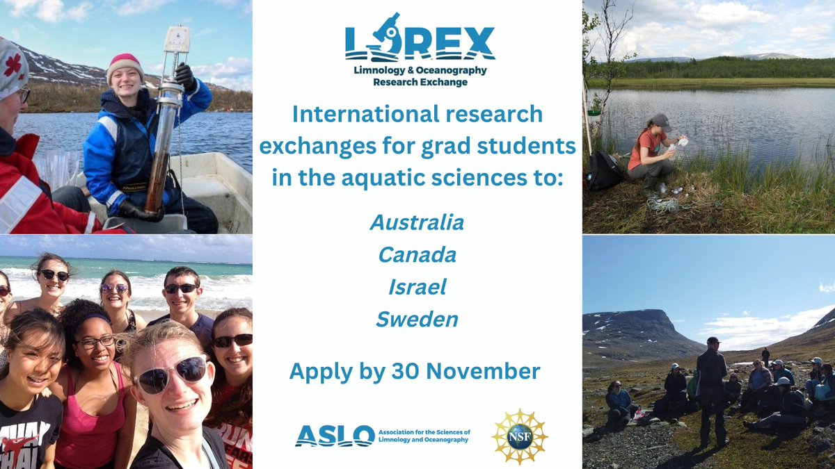 ASLO (@aslo_org) on Twitter photo Have you heard? Applications are now open for the third ASLO #LOREX cohort! If you are a U.S.-based grad student, apply for our funded international research exchange & mentoring program!
Learn more: aslo.org/lorex-program-…
#limnology #oceanography #phdchat <a href="/CASSocieties/">Consortium of Aquatic Science Societies</a> Have you heard? Applications are now open for the third ASLO #LOREX cohort! If you are a U.S.-based grad student, apply for our funded international research exchange & mentoring program!
Learn more: aslo.org/lorex-program-…
#limnology #oceanography #phdchat <a href="/CASSocieties/">Consortium of Aquatic Science Societies</a>