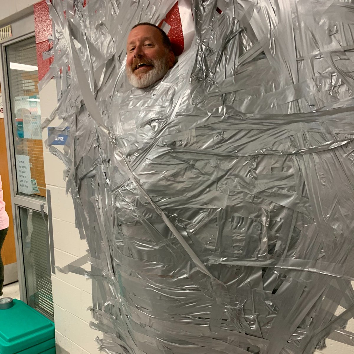 RalstonSchools's tweet photo. Duct Tape a Principal was a success at @RalstonMS &amp; @RalstonHS.  Dr. Pivonka &amp; Mr. Parizek were great. The students enjoyed getting them both to stick to the wall.  Thanks to all who donated to this activity to raise funds for the Reid Adler Memorial Fund.  #BeKind #RamNation https://t.co/tZJGME02ZV