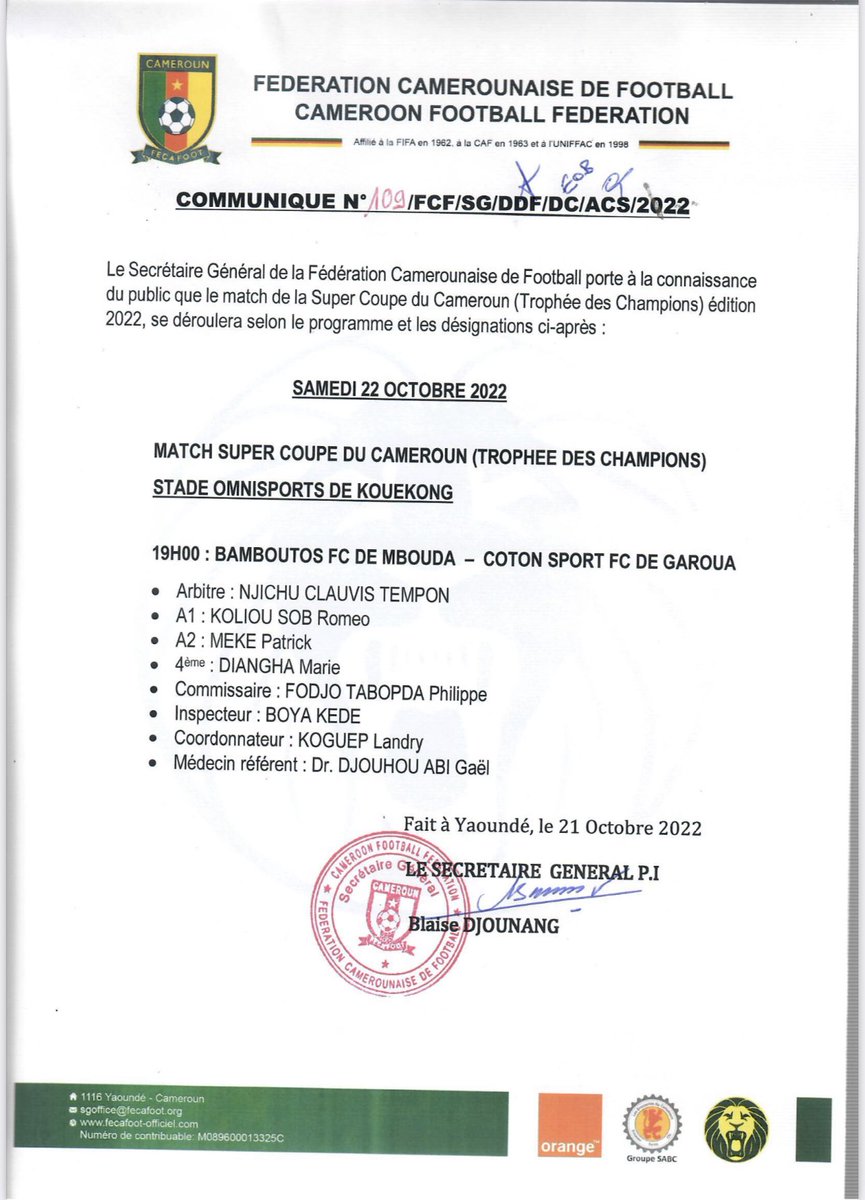 TropheeDC's tweet photo. Qui sera le champion des champions ? 

JJ ➖1️⃣

#BAMBOUTOS 🆚 #COTONSPORT

📆 22/10/2022
🏟️ Stade Kouekong 
📍BAFOUSSAM

#BAMCOT| #TropheeDesChampions | #TDC2022 https://t.co/ZG14YjhtfA