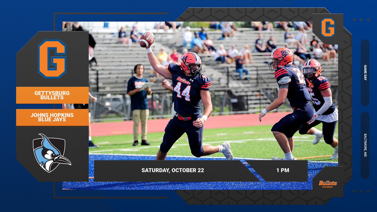 gburgbullets's tweet photo. Football faces Johns Hopkins today in Baltimore! Game time is at 1 PM. 🔶🔷 #GoBullets #BulletsFB https://t.co/X7Eujn0iuu