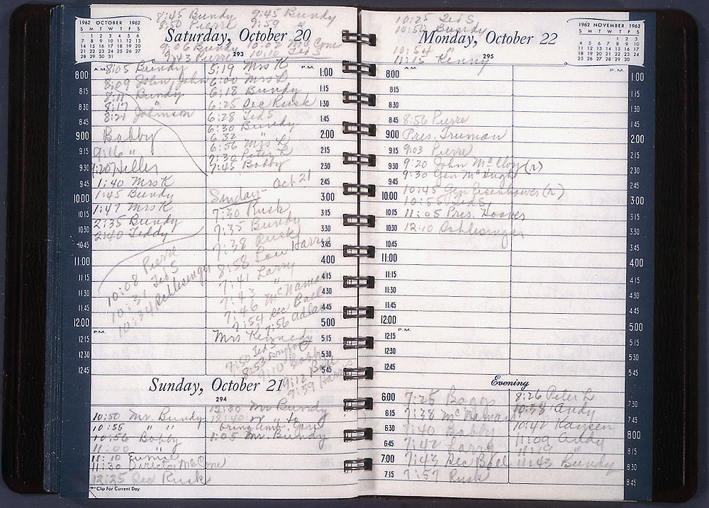 ColdWarVault's tweet photo. It's the 21st of October, and here's a little history for you. Look at how micromanaged (and busy) Kennedy's schedule was as he was trying to navigate the Missile Crisis. #CubanMissileCrisis https://t.co/1N04lbyT5A