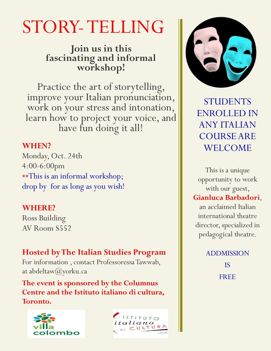 YORK U DLLL (@yorku_dlll) on Twitter photo Check out this exciting event hosted by The Italian Studies Program!!! #DLLL #Italian #yorkuniversity #yorku #yorkulaps <a href="/YorkULAPS/">Faculty of Liberal Arts & Professional Studies</a> Check out this exciting event hosted by The Italian Studies Program!!! #DLLL #Italian #yorkuniversity #yorku #yorkulaps <a href="/YorkULAPS/">Faculty of Liberal Arts & Professional Studies</a>