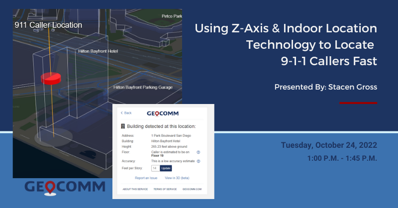 _GeoComm's tweet photo. Join Stacen during his presentation at the @IPSTA911 Conference! He will discuss how your ECC can take the raw elevation data from the 911 caller &amp; turn it into a building, floor, and room level 911 dispatchable locations. #IPSTA #IndoorMaps #PublicSafety #LocationInformation https://t.co/aNGBG0wFza