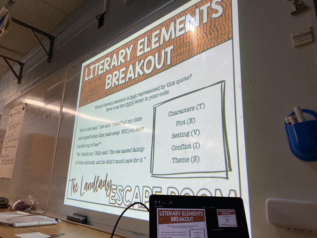 MissSibbick's tweet photo. Spooky music, short stories, and a Friday escape room! Thankfully most of us escaped The Landlady! Loved hearing the great conversations as we worked to reflect on literary elements, particularly theme. Great work Superstar 7s! https://t.co/mIbX5ye1Os