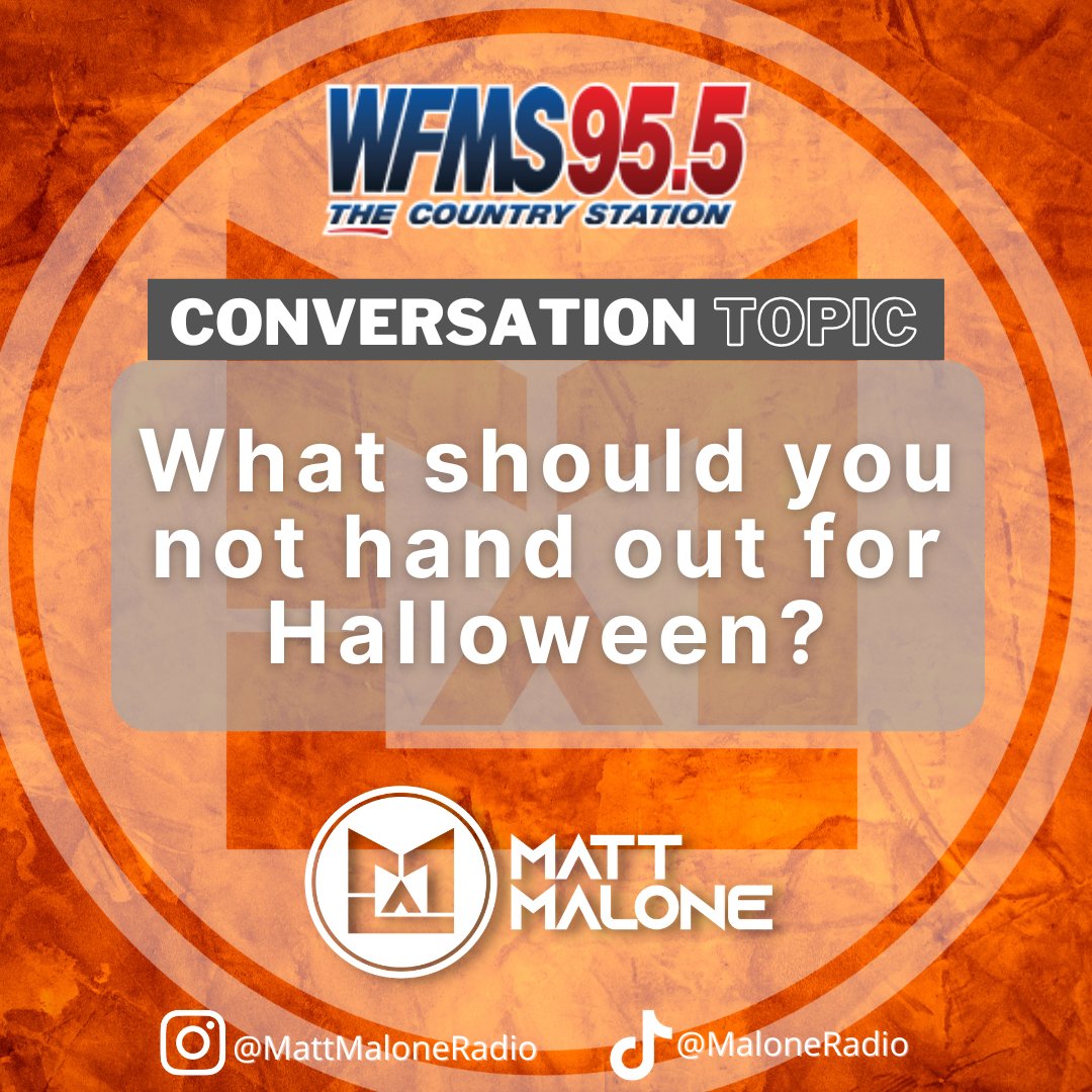 955wfms's tweet photo. What should you not hand out for Halloween?
—Matt Malone
#ConversationTopic https://t.co/YYqHotZcz2