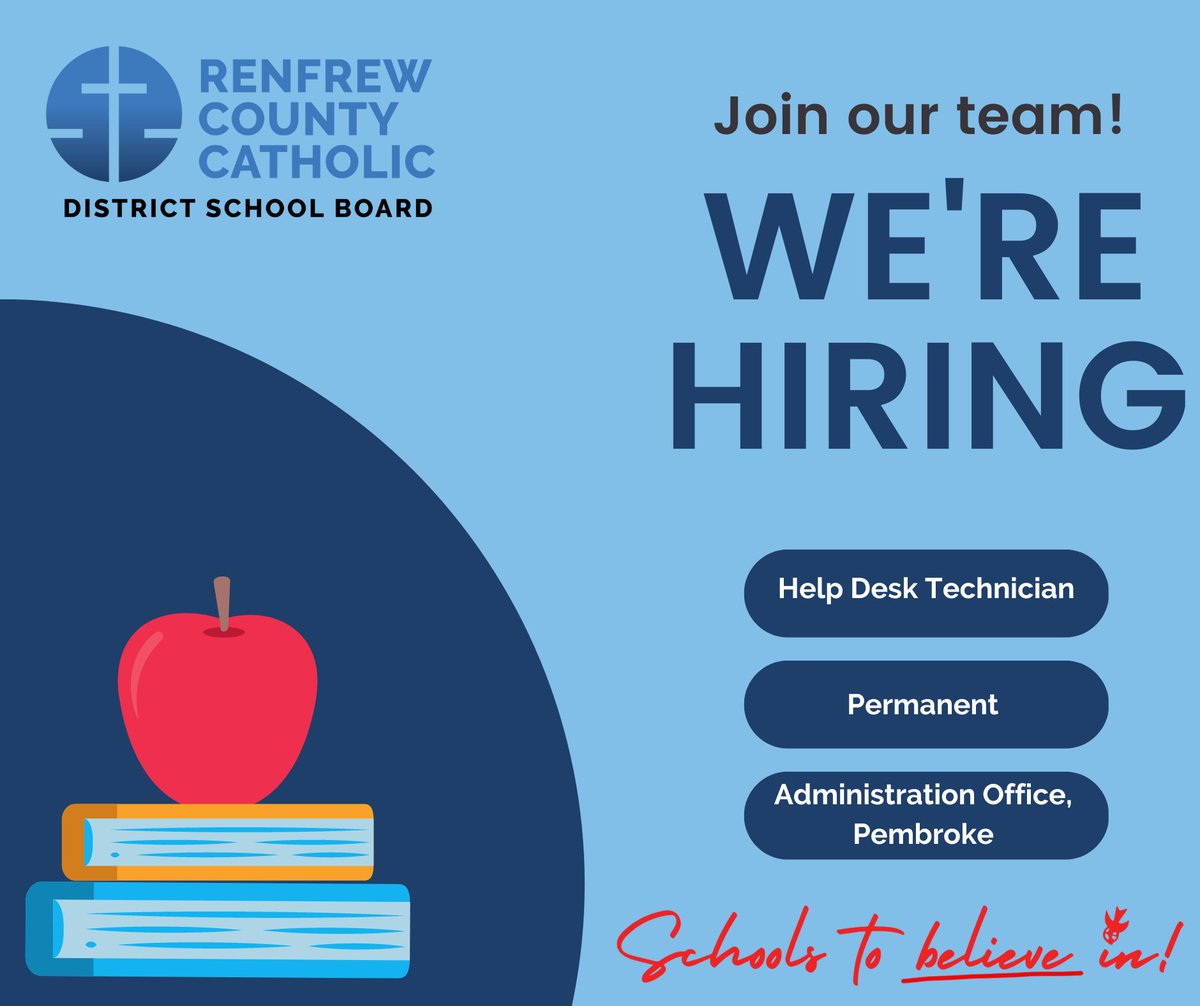 RCCDSB's tweet photo. The RCCDSB is hiring a Permanent Help Desk Technician. Please view the job posting here: https://t.co/aRw9tGVjWj https://t.co/mcTkmnHHg5
