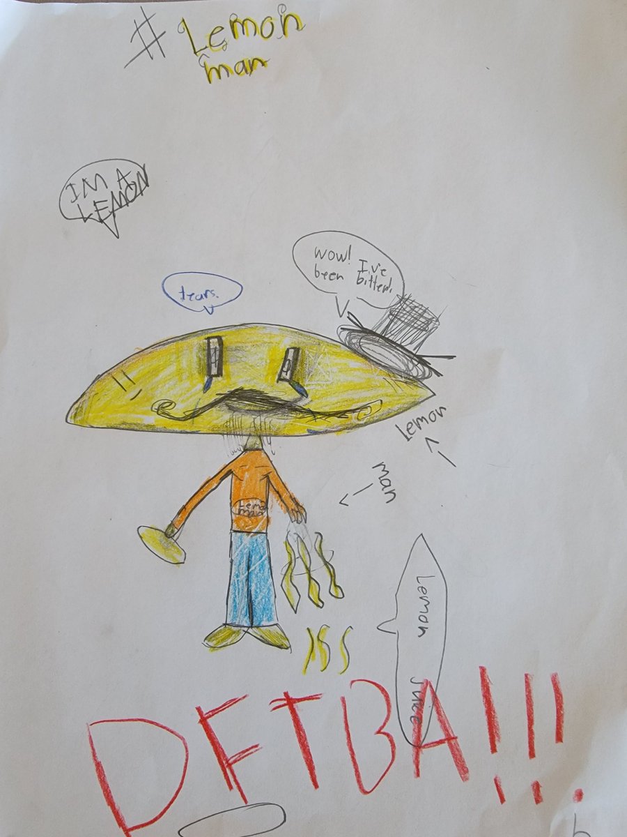 VAEduGator's tweet photo. @NerdfArters #NerdfArters #LemonMan A whole display of 4th grade artwork for today. https://t.co/QgLzUE1utF