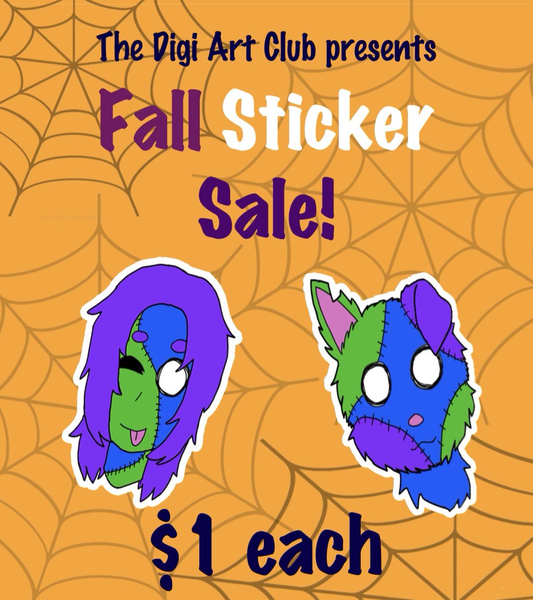 The Digital Art club will be selling Halloween/Fall themed stickers at lunch starting next week. The stickers were designed with original artwork made by members of the Digi Art Club! 🎃🍂
