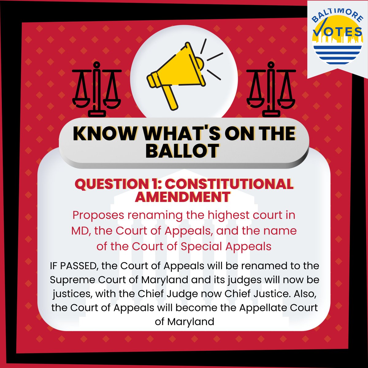 Baltimore_Votes's tweet photo. Marylanders, know what's gonna be on your ballot! Here is a breakdown of ballot question 1 that will appear on voters' ballots statewide.
For more information on this ballot question, visit @VOTE411's website! #MDElection https://t.co/sPUgXMMeUE