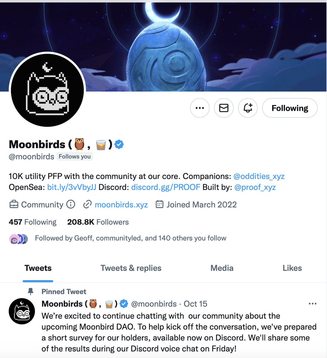 Great to get a follow from <a href="/moonbirds/">Moonbirds</a>, best community in the space. Excited for whats coming...
<a href="/kevinrose/">Kevin Rose</a> @akastevey_