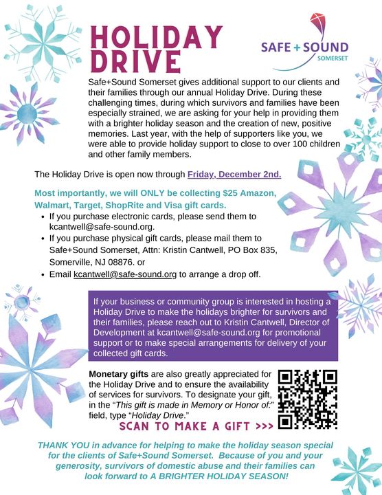 SafeSoundNJ's tweet image. Before you know it, it'll be that time again! Help make the holiday season brighter for survivors and children by supporting our holiday drive.

#SeasonofGiving #WeSupportSurvivors #Gifts #HolidayDrive #MakeADifference #SafeSoundSomerset