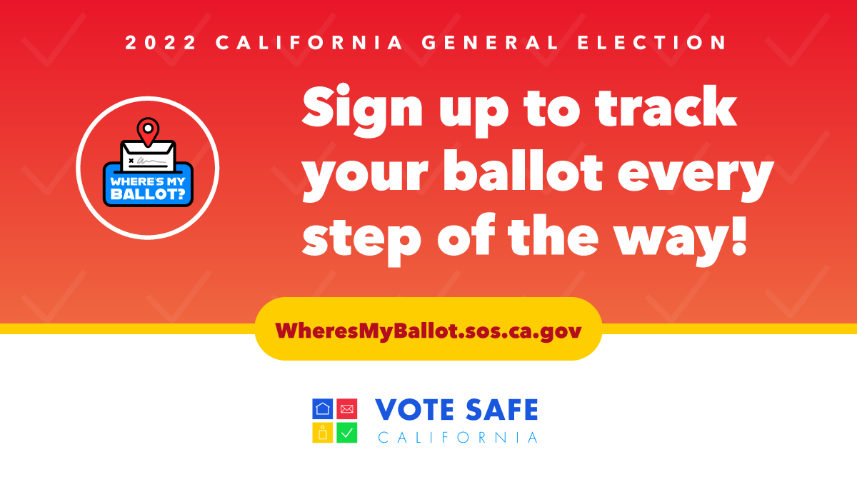 Your #vote is safe with us - but don’t take our word for it! Vote early and sign up for WheresMyBallot.sos.ca.gov to track your ballot from the moment it leaves your hands to the moment it’s counted! #VoteSafeCA