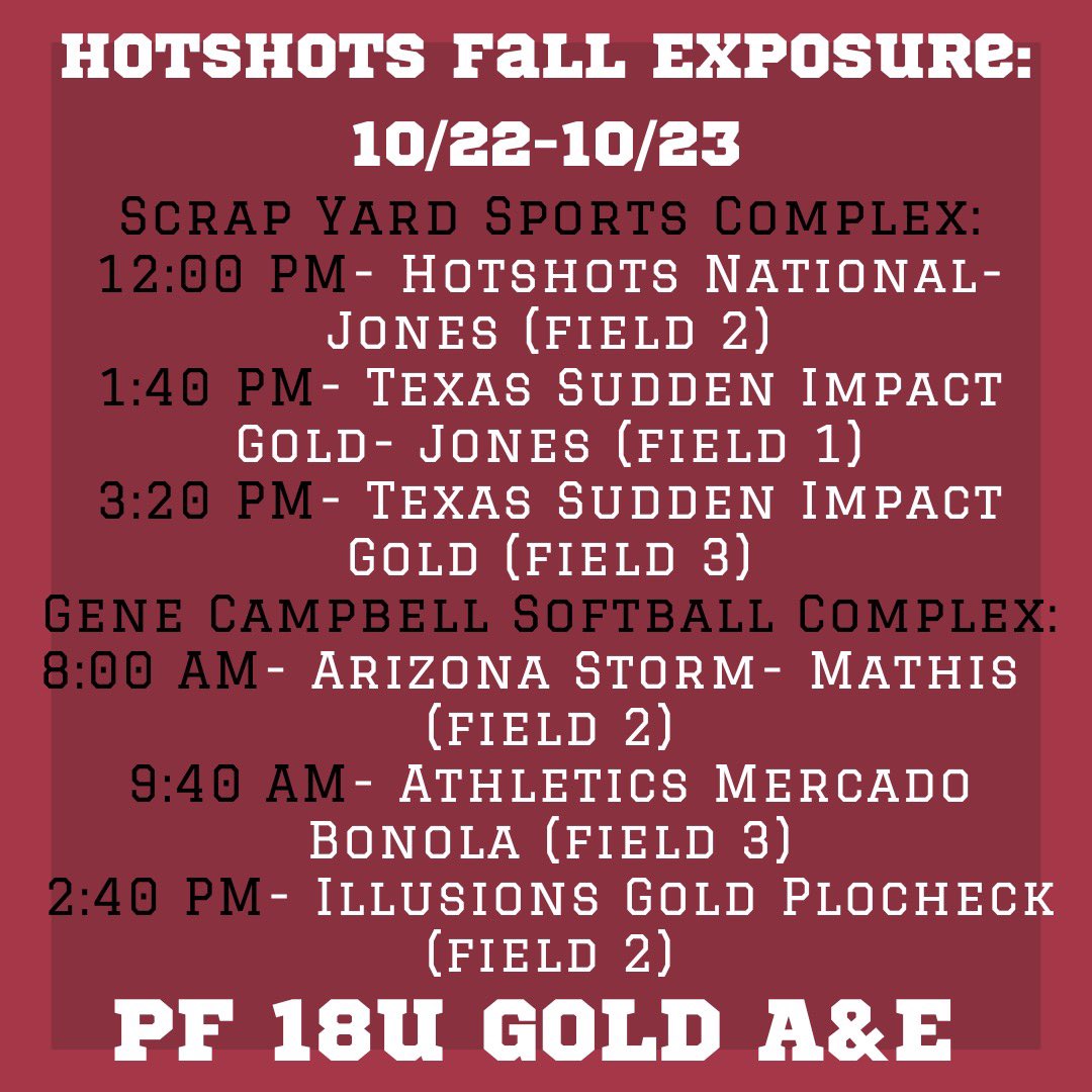Come out and see my team and I play in the Hotshots Fall Exposure! Can’t wait to be on the field! 🥎💪🏼 <a href="/cowgirlsoftball/">HSU Cowgirl Softball</a> <a href="/ETBU_Softball/">ETBU Softball</a> <a href="/TexasSoftball/">Texas Softball</a> <a href="/BrownU_Softball/">Brown Softball</a> <a href="/BroncoSportsSB/">Boise State Softball</a> <a href="/NUSBcats/">Northwestern Softball</a> <a href="/LamarSoftball/">Lamar Softball</a> <a href="/CuseSB/">Syracuse Softball</a> <a href="/Harding_SB/">Harding Softball</a> <a href="/OBU_Softball/">OBU Softball</a> <a href="/McLennan_SB/">McLennan Softball</a> <a href="/AggieSoftball/">Texas A&M Softball</a>