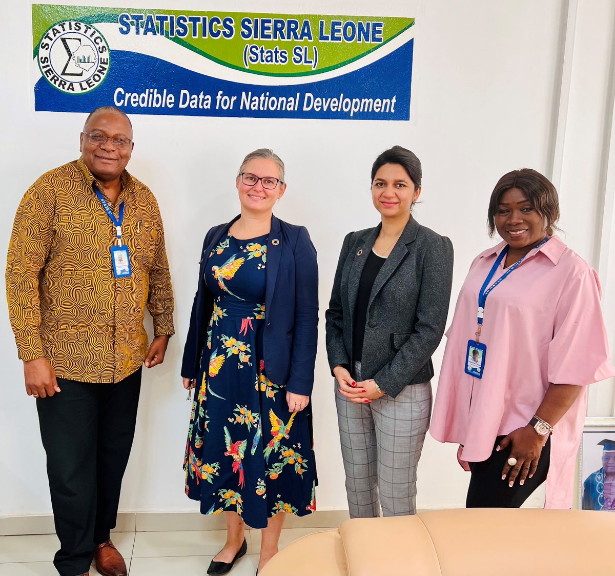 @UNStats is in Sierra Leone this week to agree with @Stats_sl and key data users on priorities for our #datafornow project. Here with Chief Statistician @oasankoh and data empress Clementina.