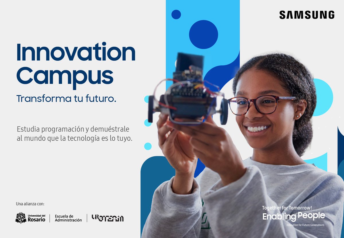 ¡Es tu #oportunidad! Se encuentra abierta la convocatoria Samsung Innovation Campus 2022, un programa de <a href="/SamsungCO/">Samsung Colombia</a> en alianza con <a href="/URosario/">URosario</a>, que ofrece cursos de programación #Python e inteligencia artificial a jóvenes colombianos.

Info en innovationcampus.com.co 👩‍💻👨‍💻