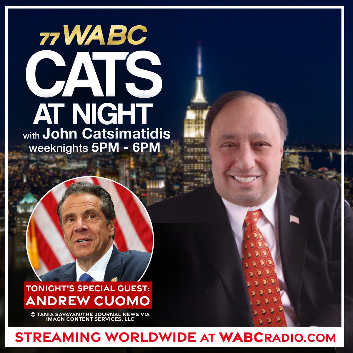 LIVE at 5:40PM EST on @CatsAtNight77 with @JCats2013: @andrewcuomo, former governor of New York, joins the show as a special guest. Listen to this interview on wabcradio.com or on the 77 WABC app.