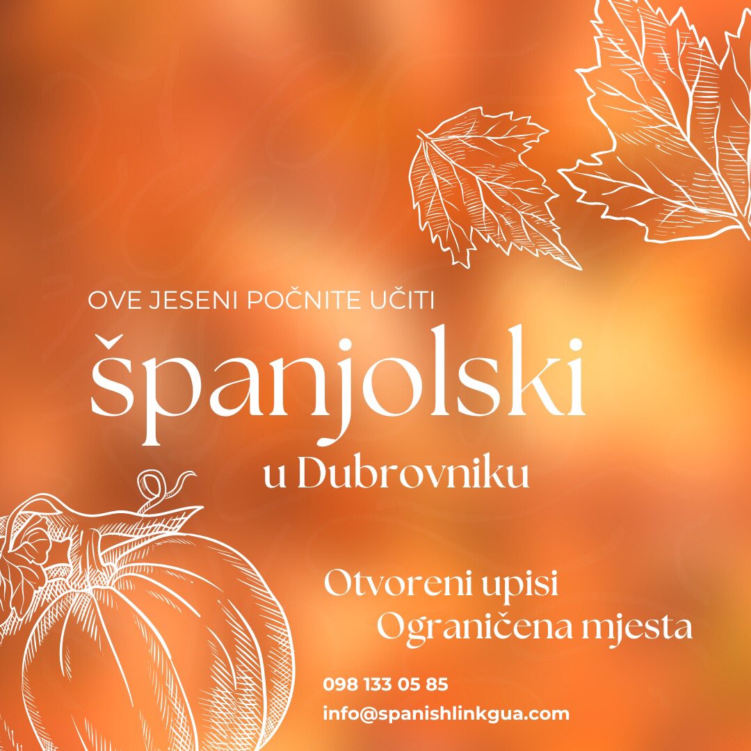 Izvrsna ponuda tečajeva španjolskog u Dubrovniku. Profesor Francisco Ramos Pastor. Ukoliko trebate više informacija, posjetite sljedeću poveznicu: spanishlinkgua.com/hr/nastava-uzi…
Ukoliko ste zainteresirani, ispunite sljedeću registracijsku formu: forms.gle/P2HzdsDufDWQCz…