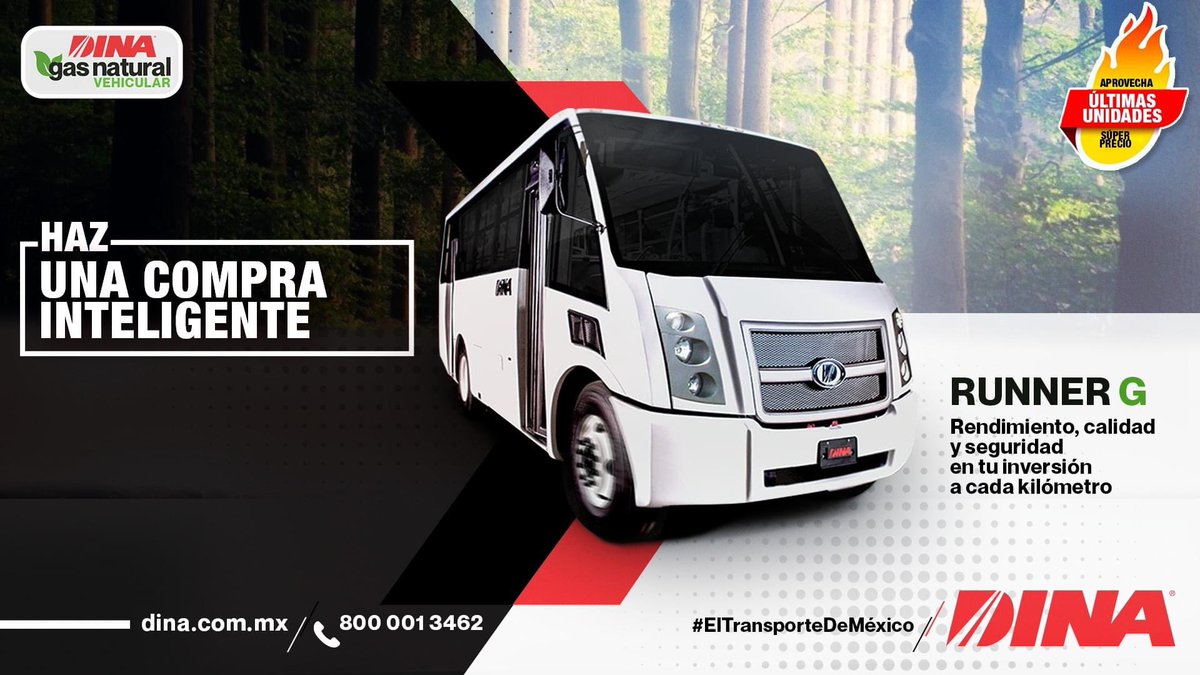 DINAmx's tweet photo. 🔥APROVECHA🔥
Esto es para ti. Llévate una gran inversión, super rendimiento en tu unidad y ahorro en combustible.
Avanza con #RUNNER9G 🚌 🌱
Cotiza el tuyo.
📞Llámanos: 800 001 3462
Visítanos: https://t.co/OIsWwS3x1R
#GasNatural #Vehicular #DINA #ElTransporteDeMéxico https://t.co/vYyesf0CKl