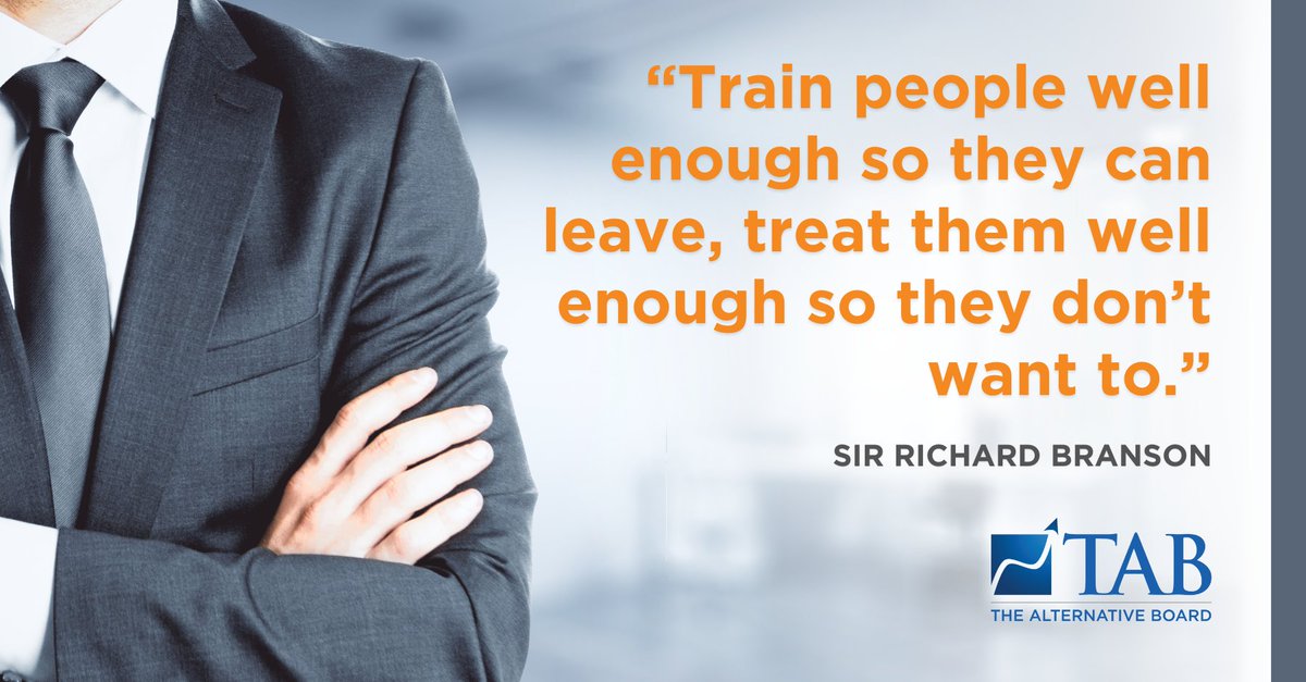 JFMousseau's tweet photo. “Train people well enough so they can leave, treat them well enough so they don’t want to.”
– Richard Branson

#tabboards #hrstrategy #businesscoaching #peeradvisory #employeeretention https://t.co/ud8b9BfJeL