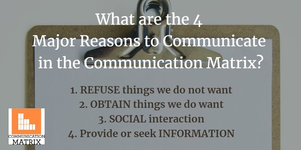 Comm_Matrix's tweet image. Did you know that the Communication Matrix is focused on the 4 Major Reasons to Communicate? For more details about the structure and organization of the Matrix visit: communicationmatrix.org/Matrix/Pages/R…