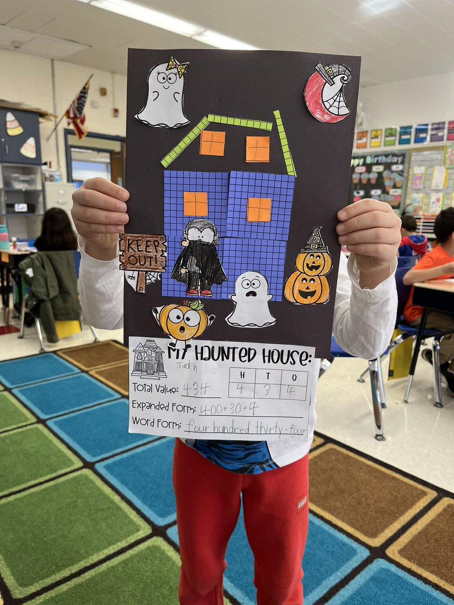 MsCatieRicca's tweet photo. Students in 2-Ricca are getting in the Halloween spirit! They used place value to create a haunted house. 👻🎃🍂 #secondgrade #closterpublicschools #hillsiderocks #placevalue https://t.co/7E8GfSRj9k