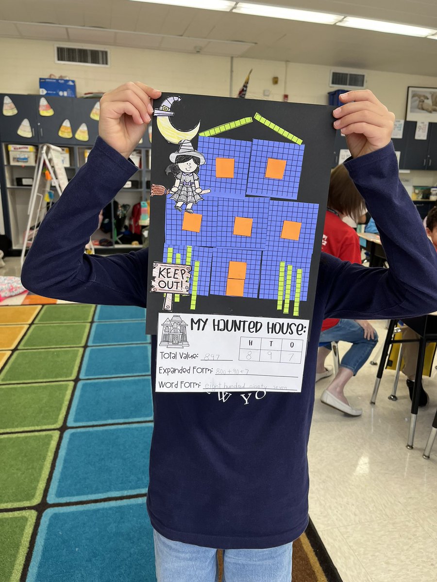 MsCatieRicca's tweet photo. Students in 2-Ricca are getting in the Halloween spirit! They used place value to create a haunted house. 👻🎃🍂 #secondgrade #closterpublicschools #hillsiderocks #placevalue https://t.co/7E8GfSRj9k