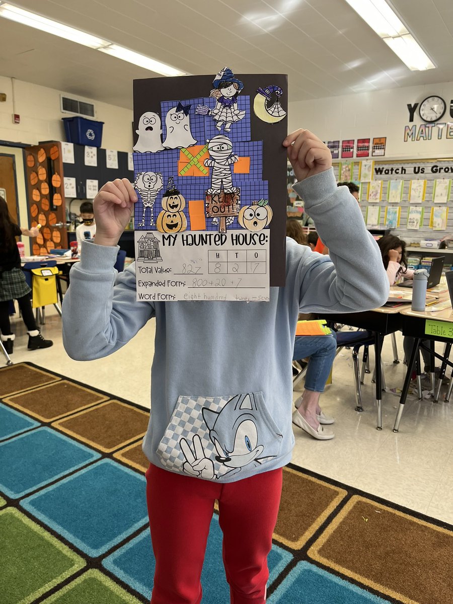 MsCatieRicca's tweet photo. Students in 2-Ricca are getting in the Halloween spirit! They used place value to create a haunted house. 👻🎃🍂 #secondgrade #closterpublicschools #hillsiderocks #placevalue https://t.co/7E8GfSRj9k