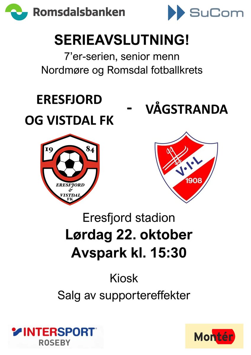 Eresfjord stadion er klar til sesongavslutning lørdag 22.oktober. Etter tap i første serierunde har vi gått ubeseiret gjennom sesongen. I morgen skal alt avgjøres mot <a href="/vagstranda/">Vågstranda IL A-lag</a>. <a href="/oppmedpraten/">Opp med praten - breddeball på Nordmøre</a> #breddefotball