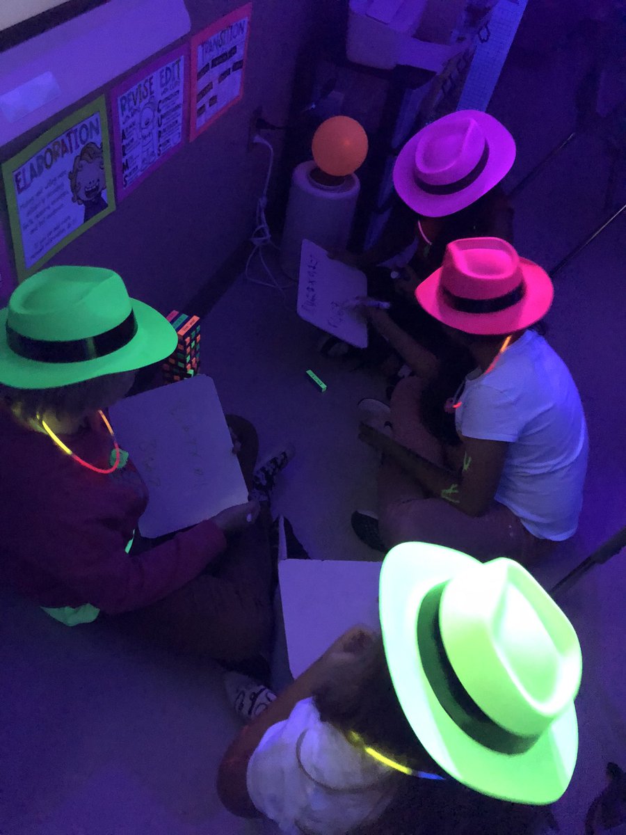 MissJohnsonUCF's tweet photo. #RockYourSchool part 1: It’s glow day! Before lunch, the kids completed informational text and multiplying decimal math activities that practiced the standards they’ve been learned. It was amazing to see them become more confident with their new content! @OCPSnews https://t.co/rxBZKrYz1b