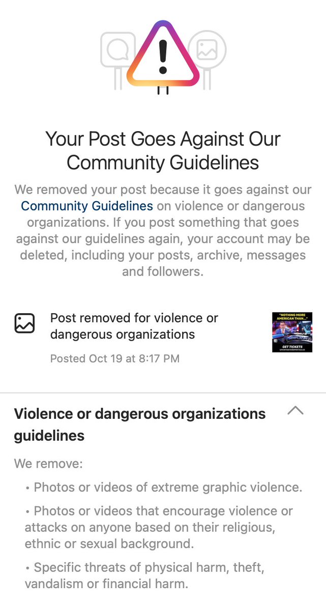 UncensoredAm's tweet photo. Instagram censored the clip we posted of #GavinMcInnes talking to #AlexJones about FREE SPEECH and our event. When will our useless Congress do something about such obvious censorship?

#BigTechIsEvil #PennState #PSU https://t.co/1MsX3ZGa6b