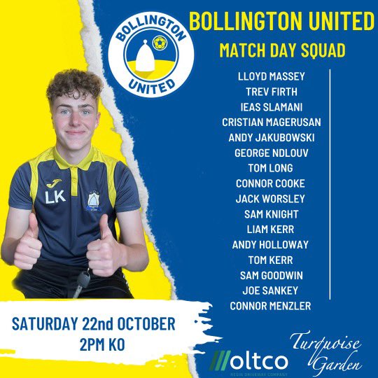 BollingtonUtdFC's tweet photo. Match day squad for tomorrow’s 1st team game VS @CreweTownMens https://t.co/hdqbNV3zIV