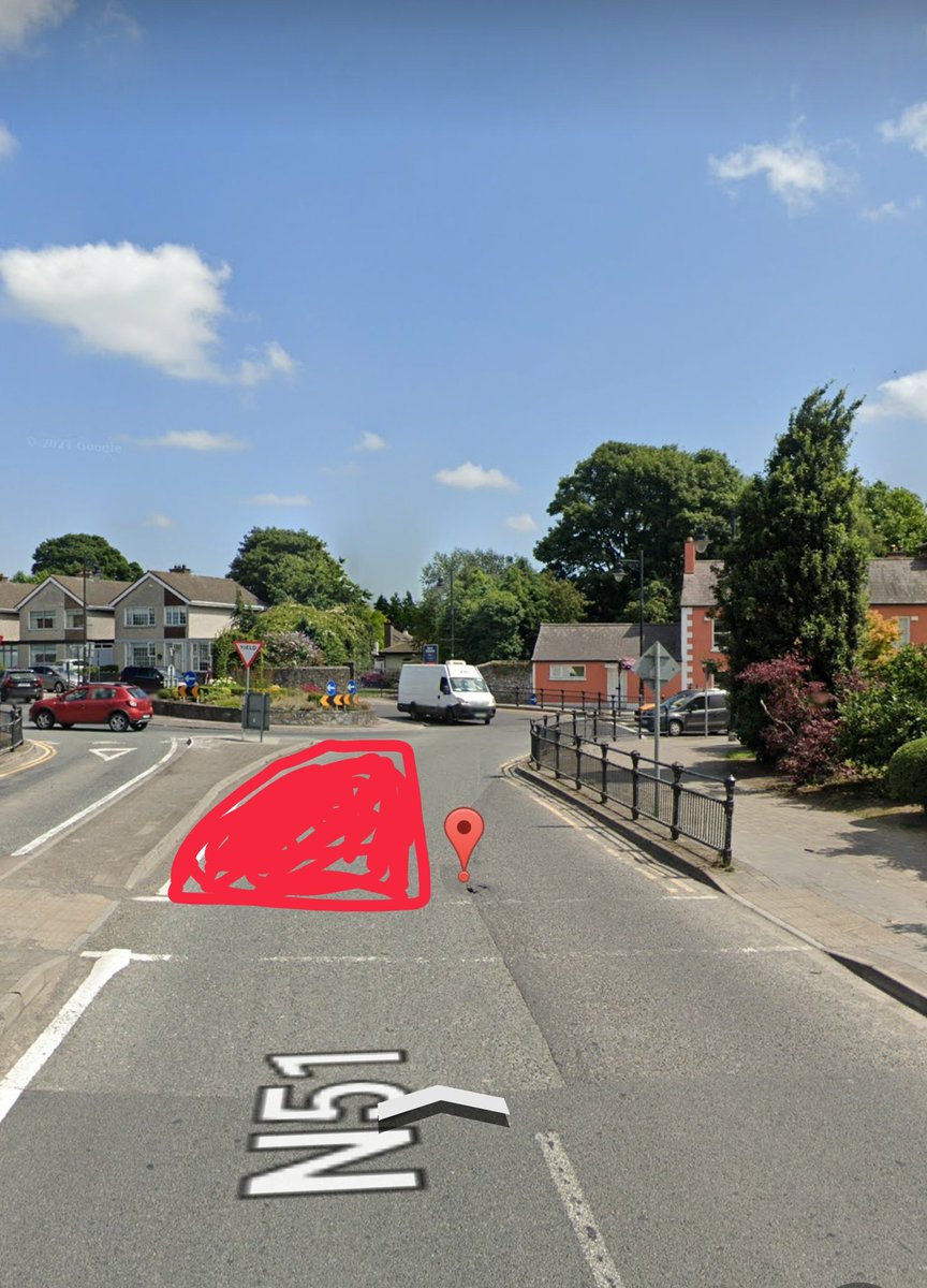 __TheGovernor's tweet photo. I've emailed @meathcoco about this issue a few weeks ago and asked for this crossing markings to be repainted and for the slip off the roundabout to be reduced to one lane before the crossing. Something similar to below with bollards can be installed quickly. Awaiting a response https://t.co/XoG3wi0EZ5